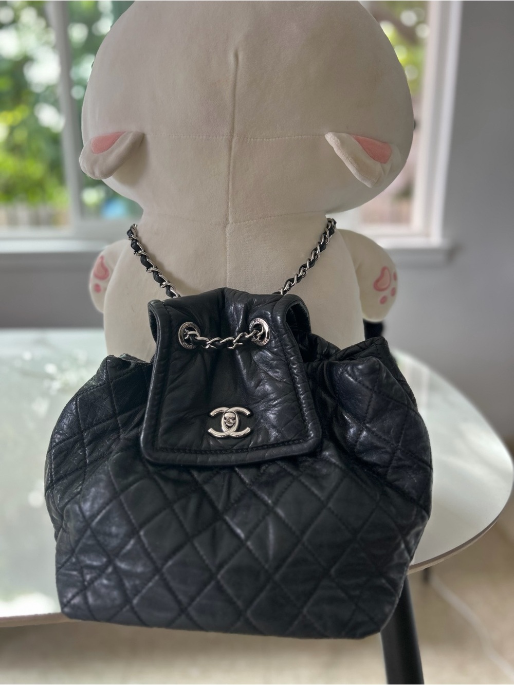 CHANEL Black and Silver Chain-Link Dog Collar